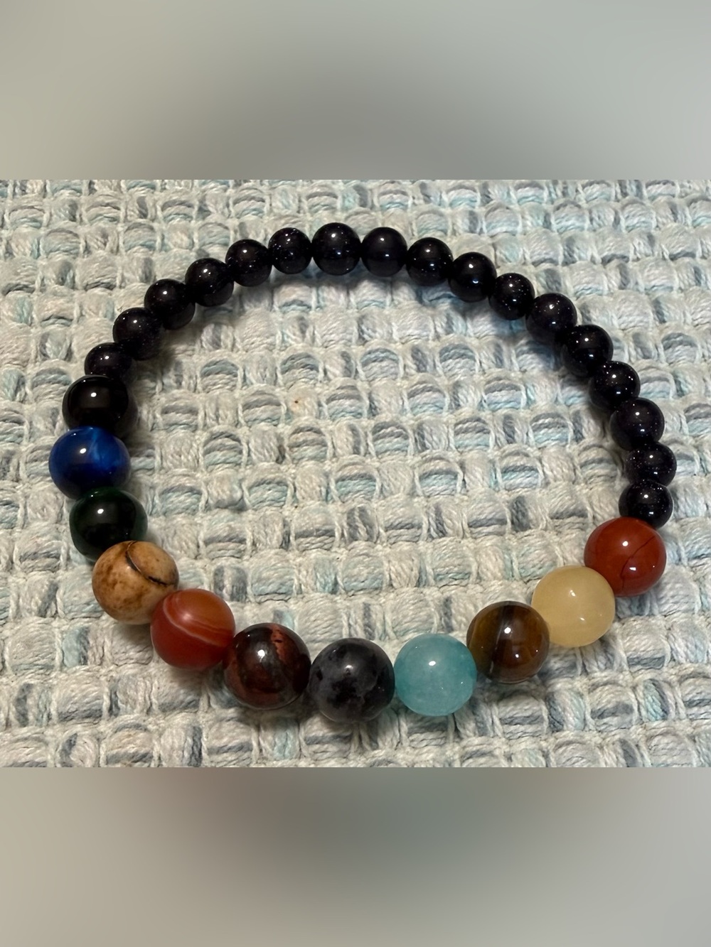 Multi-Stone Beaded Stretch Bracelet - Black and Multi-Color